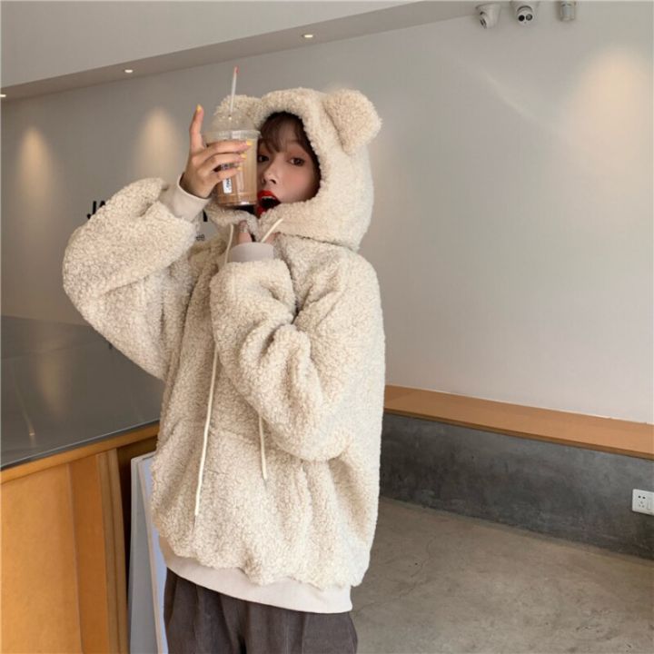 Ready Stock-Hoodies Women Kawaii Sweatshirt Cute Bear Ear Cap Mujer Women's  Long Sleeve Fleece Coat Pullover Sueter Mujer Y2k Sweatshirts