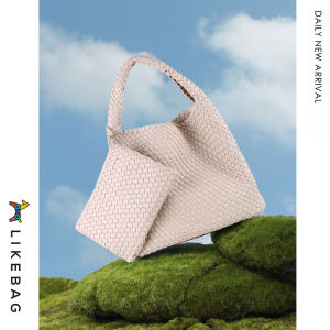 LIKEBAG แฟชั่นสุภาพสตรีต้นฉบับกระเป๋าสานป๋าถือหนัง PU ขนาดใหญ่ทอผู้หญิง Tote กระเป๋าทอกระเป๋าขนาดเล็ก