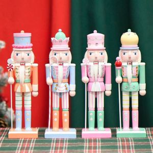 ANSINE Wood Nutcracker Puppet Macaron Color 10 Inch Nutcracker Statues Doll Handcraft Durable Nutcrackers Soldier Ornament New Year