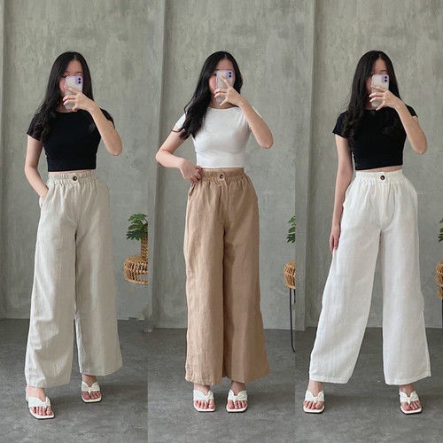 Celana Kulot Linen Highwaist Premium Size (L ,XL) MUAT BB 40-75kg - Depan  Kancing/belakang karet- Bayar COD | Lazada Indonesia