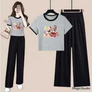 Joy Sana Baju Crop Perempuan Usia 8-14 Tahun Crop Ringer Dan Celana Kulot Bear Hig Me
