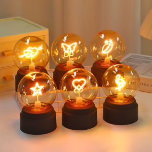 Vintage Bulb Shape Night Light Warm LED USB Charging Battery Powered Table Lamp Decoration for Bedroom Bedside Living Room Gift