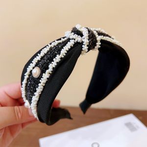 Bando Kain Korea Mutiara Lebar 5.5cm Korean New Cross Top Knot Pearl Wide Headband BKLJ005