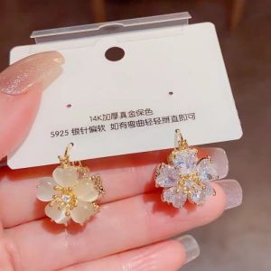 Elegant Women Two-sided Flower Buckle Opal Earrings Ear Studs Accessory Jewelry Gifts Hypoellergic