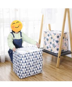 Túi vải đựng đồ quần áo chăn màn khung thép Size Lớn dung tích 100 lít 50x40x50 cm bằng vải canvas chống thấm nước có quai xách và dây rút MÀU NGẪU NHIÊN