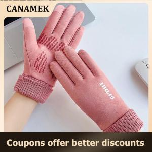 【 CANAMEK 】 Fleece-lined Gloves Fashion Gloves Autumn Winter Cute Furry Warm Mitts Full Finger Mittens Women Outdoor Sport Female Gloves