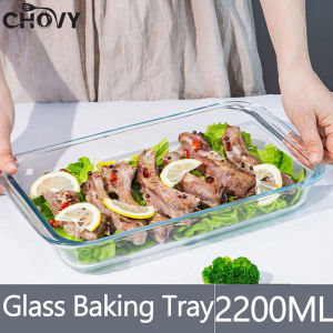 CHOVY Microwaveable Baking Dish Glass Tray Oven Bakeware Pan Rectangular 1L 1.6L 2.2L 3L With Handle