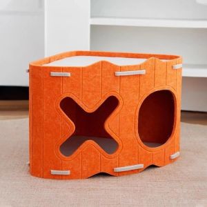 ANAMA All-in-one Cat House Stackable with Holes Cat Condo Japanese Style Corner Design Cat Castle House Four Seasons