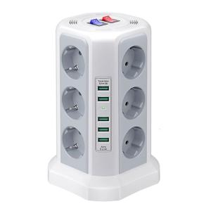 Tower Power Strips 12 Way Outlets Socket with Extension Cord 10A 250V 2500W Surge Protector Circuit Extension Cord
