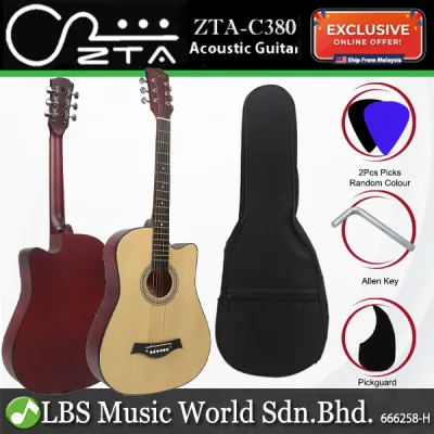 ZTA 38 Inch Acoustic Guitar Cutaway Starter Pack Folk Guitar Package - Natural