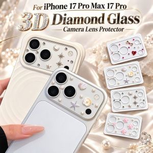 MODERNLUX 3D Diamond Glass Camera Lens Protector Clear HD Full Cover Rhinestone Lens Film Luxury Anti Scratch Phone Camera Lens Sticker for iPhone 17 Pro Max 17 Pro