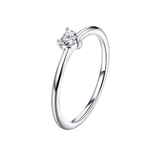 BAMOER 925 Sterling Silver Heart Clear CZ Simple Finger Rings for Women Engagement Wedding Statement Jewelry SCR498 May
