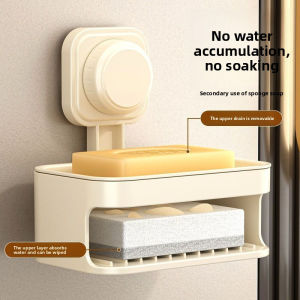 Wall Mounted Soap Box Double Layer Suction Removable Perforation-free Waterproof With  Drain Rack Soap Sponge Holder