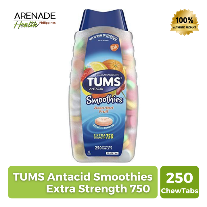 TUMS Antacid Smoothies Assorted Fruit Extra Strength 750 250ChewTabs