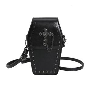 2023 NEW Crossbody Bag Halloween Coffin Shape Purse Small Cellphone Bag Festival Gothic Bag for Girl Women Rivet Handbag