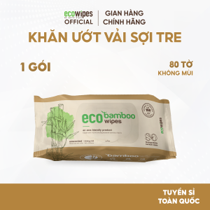 Combo 03 gói khăn ướt cao cấp vải tre sinh thái kháng khuẩn EcoBamboo EcoWipes gói 80 tờ không mùi an toàn cho da nhạy cảm
