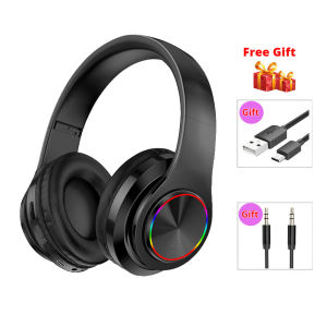Wireless Bluetooth Headset Over-Ear Headphones Sport Earphones with Mic LED Colorful Light Support TF card HIFI Sound Quality Extra Bass Noise Reduction 3.5mm Audio Jack USB Charging