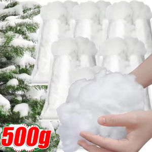 500g Christmas Fake Snow Cotton Artificial Fluffy Snow Props Xmas Tree Cotton Fluffy Artificial Snowy Scene Props for Indoor Winter Scene White Snow Fluffy Fiber Stuffing Snow Covering Winter Christmas Tree Decoration