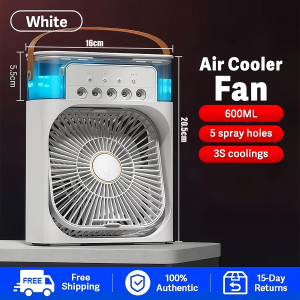 【1s cooling】Portable Air Conditioner Fan Electric Fan Air Cooler Fan Mini Air Conditioner Humidifier Air Purifier Portable Humidification Air Conditioner 7 Colored Lights With 5 Sprays Portable Fan Water Cooling Mist Fan