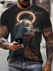 3D Anime Pattern Mens T-Shirt Summer Outdoor Men Short Sleeved Tee Trend Breathable Mens Clothing Fashion Round Neck Mens Top
