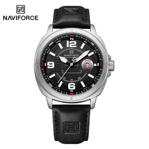 NAVIFORCE Original PU Leather Strap Mens Quartz Calendar Watch Compasses Design Dial 3ATM Waterproof Level Luminous Hands Casual Light Mens Fashion Accessories Watch NF8078