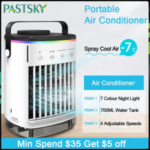 USB Portable Air Conditioner Fan Portable Air Cooler Fan Water Cooling Fan Air Cooler 700ML Water Tank Desktop Smart Timing Function 4 Modes 7 Colors Light Air Cooler for Room