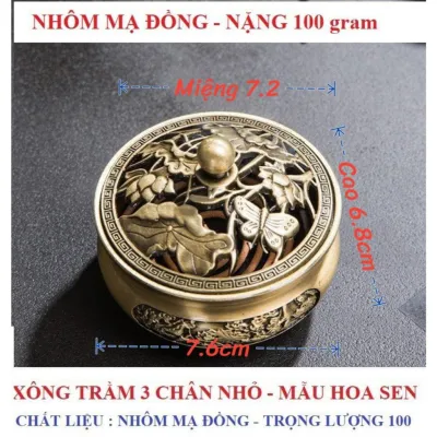 Lư Xông Trầm Hương Bằng Đồng Thau Lư Đáy 3 Chân Thiết Kế Sang Trọng Tặng Lót Cách Nhiệt và Bầu Cắm Nhang Hồ Lô