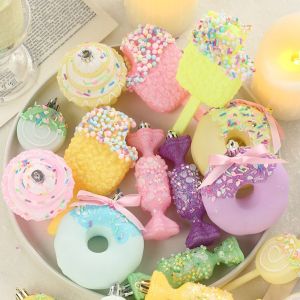 WARMIE Macaroon Christmas Candy Balls Set Ice Cream Donut Cartoon Cake Lollipop Balls Pendant Xmas Tree Hanging Ball DIY Christmas Tree Ornaments Merry Christmas Decor