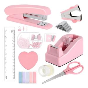 Office Supplies Desk Organization Set with Sticky Note Stapler Staple Scissors Clear Tape Staple Remover Tape Dispenser