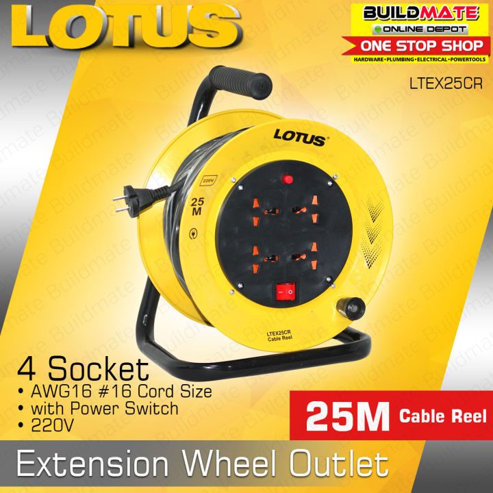 LOTUS Cable Reel Extension Wheel Outlet AWG 16 25M LTEX25CR