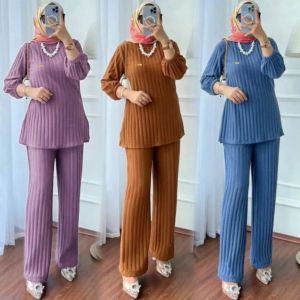 Dedilarise Giona Set One Set Wanita Polos Knit Hornet Premium Lengan Panjang Setelan Kemeja Celana Panjang Knit Hornet Korean Style