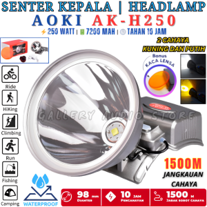Senter Kepala AOKI AK-H250 250 Watt | Senter Kepala Jumbo Anti Air Super Terang Aoki AK-H250 Cahaya Putih Dan Kuning Baterai 7200mAh Isi Ulang Tahan Sampai Dengan 10 Jam | Cod
