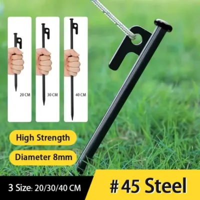 Heavy Duty Camping Tent Nail Peg Tent Stakes Length 20/30/40 Cm 8mm Diameter Flysheet Sand Peg and Pole Holder for Flysheet Tarp Awning Canopy Support Anchor Camp