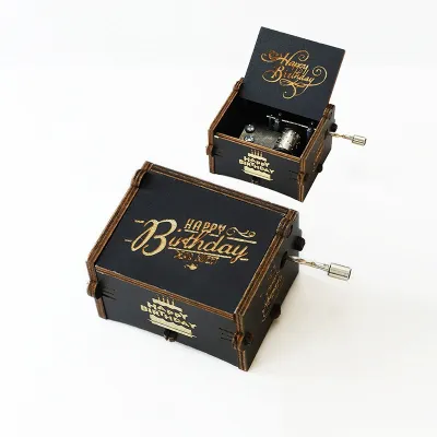 Kotak Musik Kayu Wooden Music Box Vintage Diputar Manual