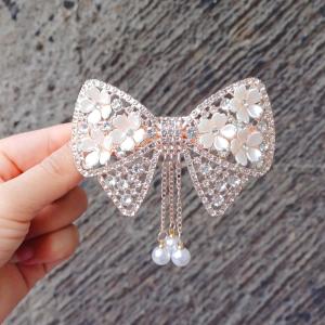 Jepit Rambut Otomat Korea Fashion Wanita Elegan Motif Manik Zirkon Bunga Gampang Pakai High Quality Impor