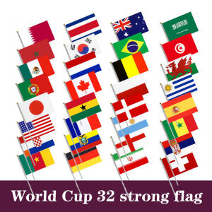 32PCS World Cup National Hand Held Flags With Pole World Cup Stick Flag Desk Flags International World Flaglets 14x21cm