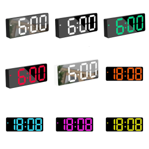 Mirror Design LED Digital Alarm Clock with Alarm Dimming Date Day of Week Temperature Display for Bedroom Table Decors
