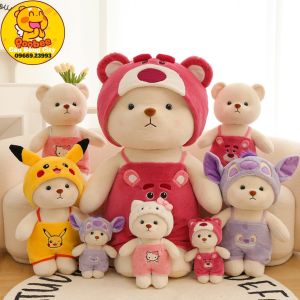 Gấu Bông Lena Cosplay Mặc Áo Yếm Đội Mũ Cosplay - Lena Nhồi Bông Cao Cấp Gấu Bông City