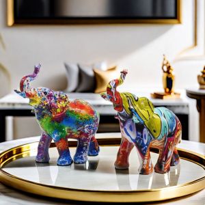 MUKANG Kawaii Colorful Mini Elephant Model Cartoon Mini Graffiti Elephant Figurine Garden Yard Decoration Modern Art Elephant Statue Children