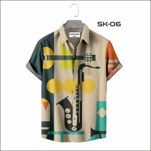 Kemeja Pria Santai Motif Music Vibes Jazz Printing Tangan Pendek Keren SK - 6