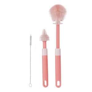 3 in 1 Set Soft Silicone Milk Bottle Brush 360° Rotating Handle Baby Bottle Teat Nipple Pacifier Brushes
