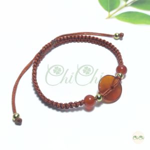 [Chi Chi] Vòng Tay Lắc Tay Chỉ Đỏ Mặt Đông Điếu Mã Não Thô (Không Tròn Vành/Đều) Màu Đỏ Cam - MS005