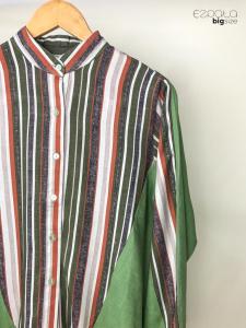 Ezpata Tara Top Kemeja Linen Jumbo Wanita Kerja Kuliah Motif Garis Lengan Panjang LD 114cm Atasan Big size Busui Wudhu Friendly