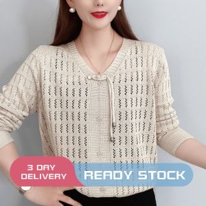 LIL CHERE Womens Sweater Long-sleeve Knitted Sweater V-neck Top