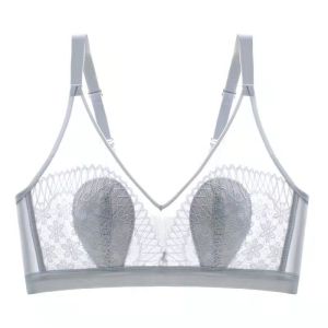 [YWEOKCAU] French Lace Bra Rabbit Ears Crystal Cup Underwear Womens Thin Style Large Chest Small Summer Ultra-thin No-rim Bra