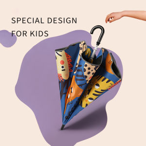 Creative Kids Cute Umbrella Long Handle Clear Umbrellas Night Light Safe Curve Rain Umbrella Windproof Sun UV Outdoor