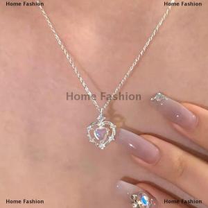 [COD] Home Fashion Moonstone Neon Hollow Heart Necklaces Women Light Luxury Senior Design Sense Temperament Simple Necklace Party Jewelry Gift