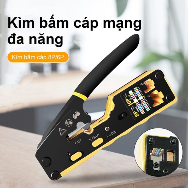 Kìm bấm đầu mạng xuyên thấu Cat5e/6/6A – Dụng cụ bấm đầu RJ45, RJ11 đa ...