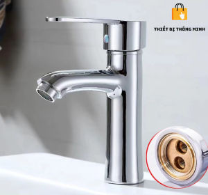 Vòi rửa mặt lavabo đồng thau Nóng Lạnh - tặng kèm 2 dây cấp