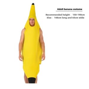 URBAG ความแปลกใหม่ ชุดคอสเพลย์กล้วย สีเหลืองทาเล็บ ตลกๆ จั๊มสูทผลไม้ แฟชั่นสำหรับผู้หญิง ชุดกล้วยสูท ของตกแต่งงานปาร์ตี้